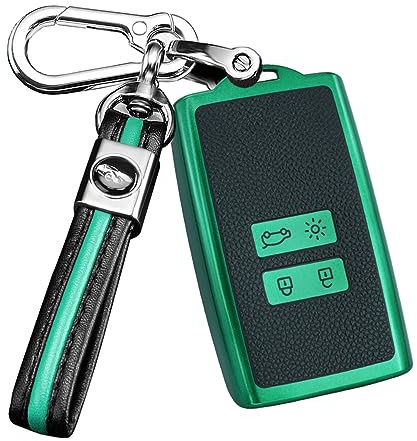 ontto Schlüsselhülle Cover Passt für Renault Koleos Kadjar Clio Megane Talisman Espace Zoe Scenic Austral Dacia Sandero TPU Autoschlüssel Hülle Schlüsseletui Schutzhülle Schlüsselanhänger-B Grün