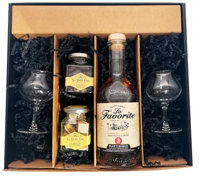 Coffret cadeau - Rhum - Favorite Cœur de Canne ambré 2 ans - 2 Verres à Rhums CHEF & SOMMELIER - Amandes enrobées et calissons LE PETIT DUC