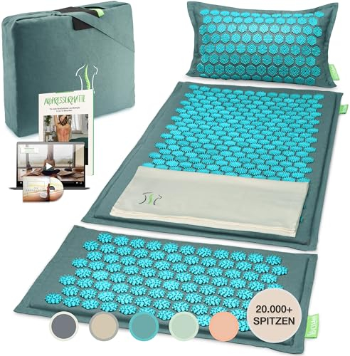 BACKLAxx Esterilla de acupresión XL con cojín, paño y bolsa, esterilla de acupuntura con espinas para masaje y relajación de cuello y hombros, esterilla de masaje para es