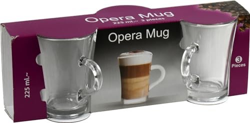 Sterling Ventures Opera Glass Tea Coffee Mug with Handle 225ml 3PK