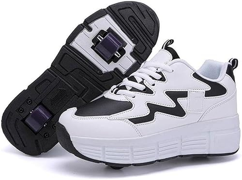 XRDSHY Chaussures à roulettes pour garçons et filles, chaussures de skateboard, chaussures de sport, baskets pour enfants et adultes, patins à roulettes multifonctions 2 en 1, Noir 1, 36 EU