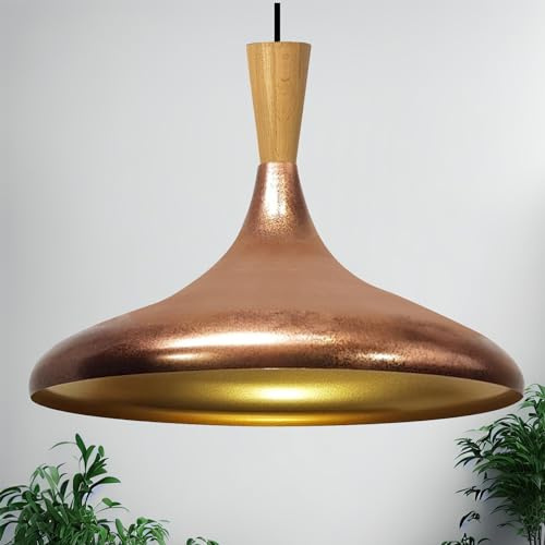 bamyum Champion Legna Lampadario Cucina 35 cm, Lampada a Sospensione da Soffitto Industriale,Lampadario a Sospensione con Paralumi da 35 cm e Lampada per Isola da Cucina in Metallo Colore Rame