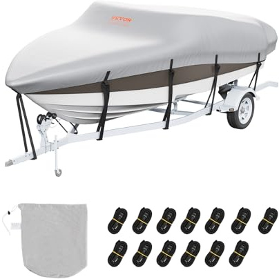 VEVOR Telo Copribarca Impermeabile Telo Copribarca Lunghezza 518-579cm Larghezza 243cm Scafo a V Telo Protettivo per Barca 600D Oxford Anti-UV con Borsa Barca a Motore da Traino Yacht