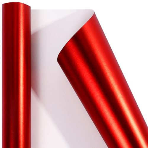 HBell Geschenkpapierrolle, Rot, 43 cm x 10 m, metallisches Geschenkpapier für Geschenkverpackungen, Bastelarbeiten, Hochzeit, Geburtstag, Muttertag, Babyparty, Weihnachten, festliche Dekorationen