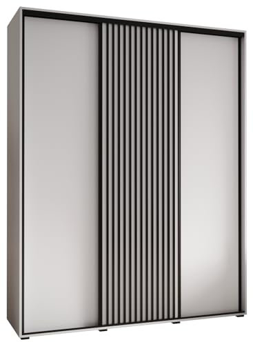 MEBLE KRYSPOL Lanko 1 Schrank mit DREI Schiebetüren mit Stange, Regale - Moderner Aufbewahrungsschrank für Schlafzimmer, Wohnzimmer - 235,2x190x45 cm - Weiß Weiß Schwarz