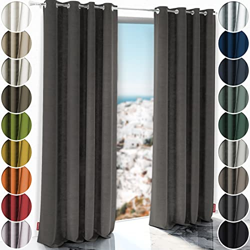 Schuette® Verdunkelungs-Vorhang Gardine mit Ösen ● Millenium Velvet: Great Wolf (Grau) ● 150x135 cm Höhe x Breite (1 Stück) ● Knitterfrei Pflegeleicht Thermo Blickdicht & stark Abdunkelnd