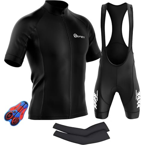 Herren Fahrradbekleidung Set Radtrikot Herren Rennrad Trikot Herren Radtrikot Kurzen äRmeln mit 3 Taschen und MTB Hose Herren kurz (PT3,L)
