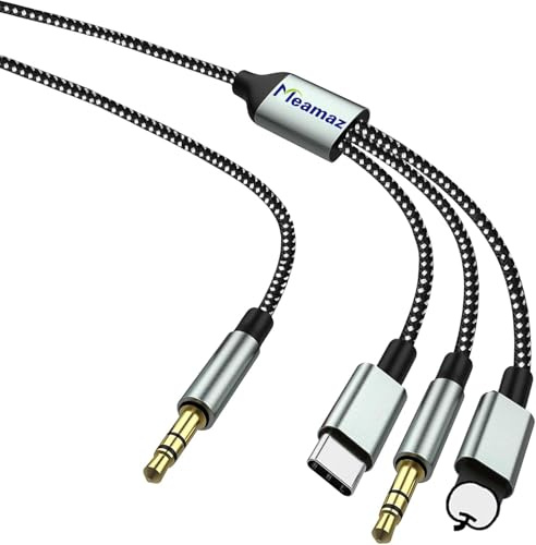Meamaz Cavo Audio Aux 3in1 per USB C e Aux per i-Phone, Cavo Aux per Type-C | Cavo Audio da Tipo C a Jack Stereo da 3,5 mm per Auto, Compatibile con i-Phone, Auto, Altoparlanti (6,56 Piedi/2m)
