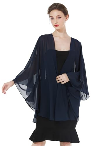 BEAUTELICATE Damen Chiffon Stola Brautjacke Brautstola für Abendkleid Elegant Cardigan Bolero mit Armloch für Hochzeit Festlich Strand Kimono Frühling Sommer,Midnight Blue