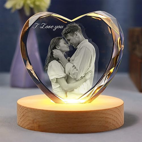 Emoragifou Personalisierte Foto Glas, Glasfoto mit Leuchtsockel, Kristall Foto Glasbilder Fotogeschenke, Personalisierte Geschenke für Frauen, Freundin, MäNner, Mama, Papa, MäDchen