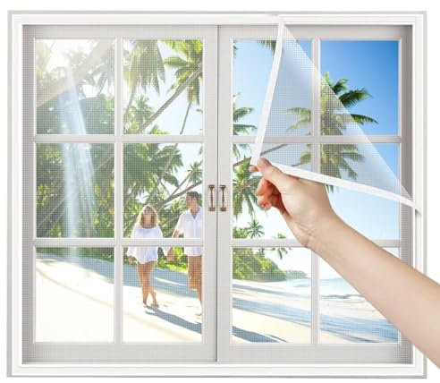 Moskitonetz Fenster Balkon 135x170cm Weiß Insektenschutz Fenstergitter, Moskitonetz für Fenster, Mückennetz Fenster ohne Bohren
