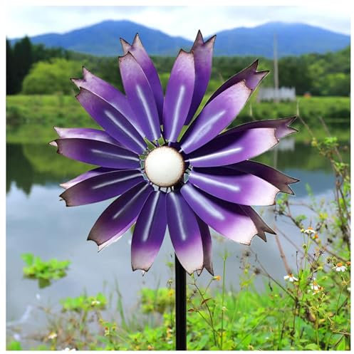 Ruiseawing Windräder für den Außenbereich aus Metall, 149 cm breit, 33 cm hoch, Windskulpturen mit 360 ° Zwei Richtungen und Zwei Rotoren für die Terrasse im Garten im Freien, Violett