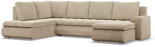 Mebligo - Ecksofa mit Schlaffunktion und 3 Bettkasten FORESTA 300x89x200 (BxHxT) Cord - Beige - Ottomane Links Eckcouch, Couch U Form, Sofa Wohnzimmer, Sofas & Couches, Eckschlafsofa