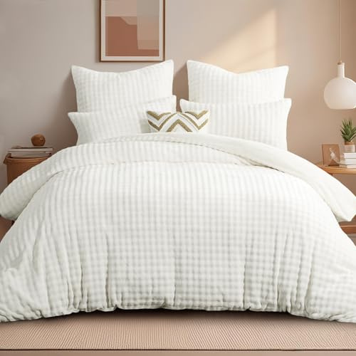 Ruikasi, set biancheria da letto invernale in morbido peluche 200 x 220 cm, 3 pezzi, bianco - Biancheria da letto lussuosa e reversibile in flanella e pile, con chiusura lampo e 2 federe da 80 x 80 cm