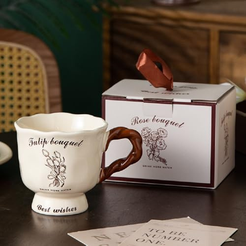 MAGICVOGEL Tazza da caffè in porcellana, 400 ml, motivo floreale, per cacao, con manico, regalo per ragazze, donne, fidanzate, nonna (tulipani)