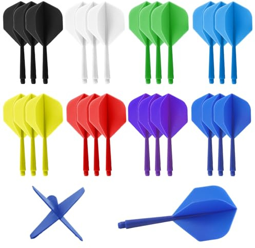 Bbtcxjs 24 st integrerade dart flights med skaft, integrerat flights & skaft-system, darttillbehör flights, med 2BA-gänga, professionellt darttillbehör (8 färger)