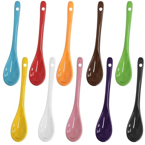 Lot de 10 cuillères à œufs en porcelaine nacrée - Cuillères à yaourt longues pour dessert, confiture, cuillère à café