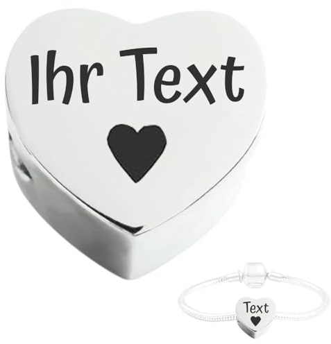 2Burned Personalisierter 1x Gravierter Charm Schmuck, Kompatibel mit Europäischem Schlangenarmband, Liebe Herz – Doppelseitig Eingravierbar, Fügen Sie Text, Namen oder Datum hinzu, Edelstahl