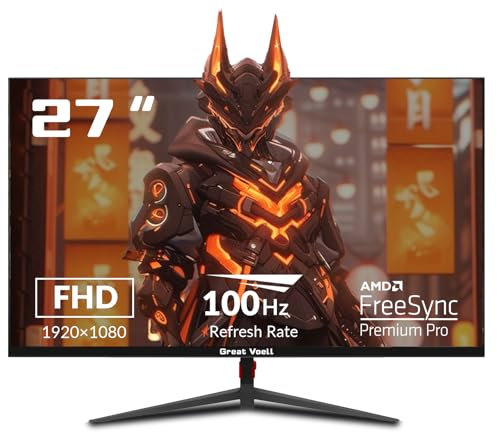 Great voell 27-Inch Gaming Monitor, 100Hz, FHD (1920x1080P), HDR, 99% sRGB, FreeSync, Built-in Speakers, Anti-Blue Light, VESA Mountable, HDMI/DP, Tilt Adjustable, 16:9 PC Screen