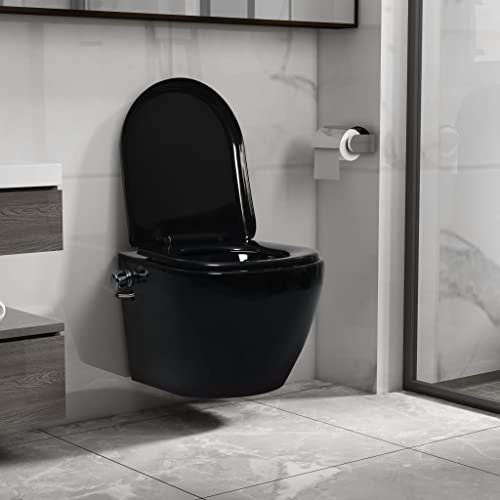 Myheimly Wand-WC ohne Spülrand mit Bidet-Funktion Keramik Schwarz