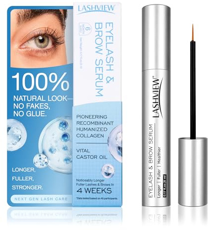LASHVIEW Advanced Eyelash Serum für dichtere, längere Wimpern und Augenbrauen, Vitales Rizinusöl, Wimpernwachstum mit Brow Enhancer (5mL)