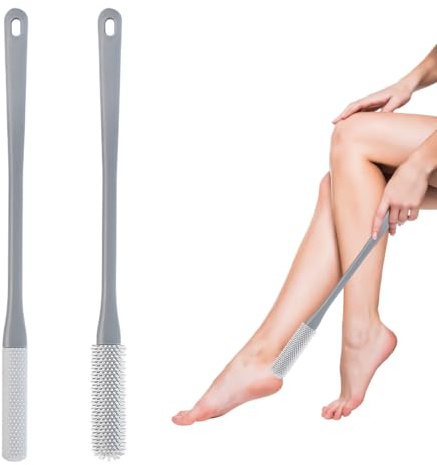 2 Spazzole per Doccia Piedi in Silicone Morbido - Manico Lungo Antiscivolo per Pulizia Profonda Tra le Dita - Ideale Anziani e Cura Delicata,Grigio