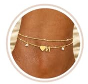 FUNEIA Fußkettchen Für Damen Silber 925/14K Gold Vergoldet Buchstaben Fussketten Für Frauen Wasserfester Herz Layered CZ Fußkette Boho Verstellbar Fusskette Fußschmuck Geschenke für Mädchen