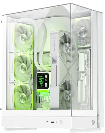 GAMEMAX T20 WH Caja PC Gaming Blanca Micro-ATX Cristal Templado 270° Acuario 90° Placa Base GPU Vertical 2×120mm ARGB Radiador 360mm SFX BTF-Ready para White Build