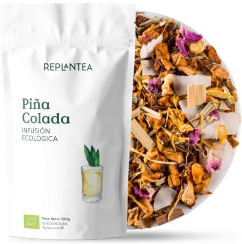 REPLANTEA Infusión Piña Colada BIO 100g (para 50 Tazas) | Té de Frutas Tropical a Granel con Piña y Coco | Sin Teína | Deliciosa Fría y Caliente, como un Cóctel sin Alcohol