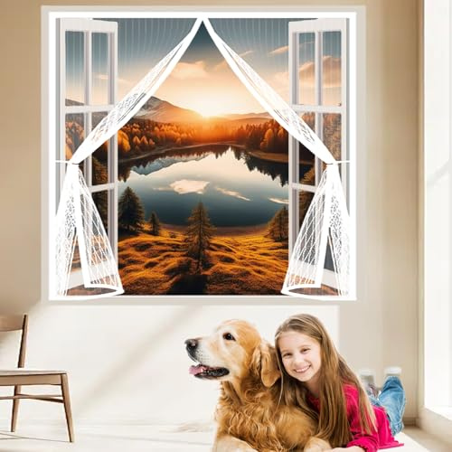 Magnetic Fly Screen Curtain 99 x 80 cm Anti Mosquito, Keep Fresh Air in, Portable, Foldable, Custom Sizes, Mosquito Net for Window for Double Door/French Doors, White