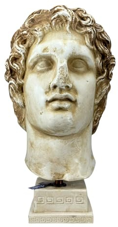 Gran busto de Alejandro Magno – Escultura hecha a mano del rey macedonio de tamaño real | Estatua de yeso duro