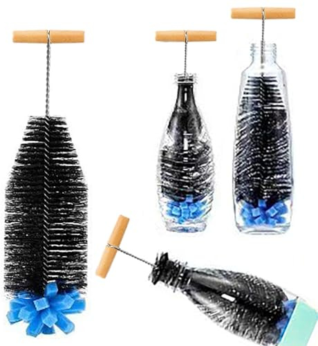 SZZETK Spazzola per Bottiglie da 35 cm, Pulizia Profonda Vetro/Biberon, Pulisci Borraccia, compatibile con bottiglia di vetro Sodastream, Lavabottiglie Senza Graffi, Residui e Odori