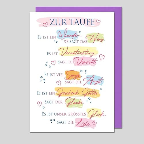 Michel Verlag Glückwunschkarte zur TAUFE, hochwertige Taufkarte mit Spruch, inkl. Umschlag für Mädchen & Jungen, religiöse Taufglückwünsche, Geschenkidee Taufe Kind Kindtaufe, 12x17cm, Made in Germany