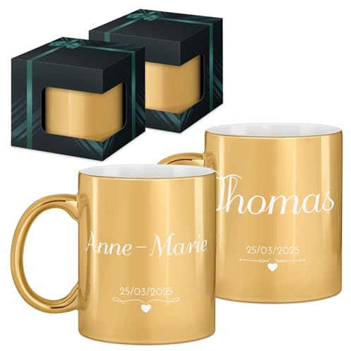 Maverton 2x Tasse Personnalisable, Ensemble de Mugs Café pour couple | Monsieur et Madame, Personnalisé, Cadeau Mariage, Cadeau Couple, Tasse à Café 330ml avec coffret cadeau, rouge mat, prénoms