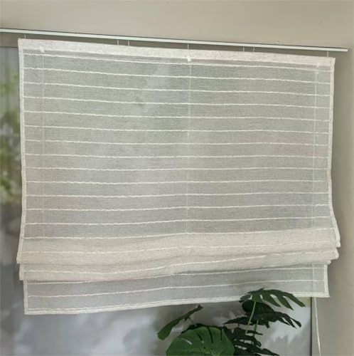 Vordesack Leinenoptik Raffrollo mit Streifen Muster mit Klettverschluss HxB 140x90cm
