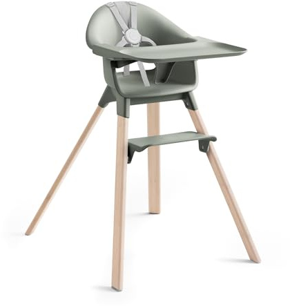 Stokke Clikk Trona alta portátil para bebé con bandeja, reposapiés y arnés, fácil montaje sin herramientas para el hogar y viajes, de 6 meses a 3 años, verde glaciar