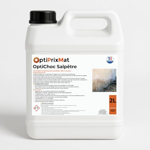 OPTICHOC SALPÊTRE – Traitement Hydrofuge Anti-Salpêtre Intérieur/Extérieur – Stoppe l’Humidité et les Remontées Capillaires – Prêt à l’Emploi – Incolore et Inodore – Bidon 2L (≈10 m²)