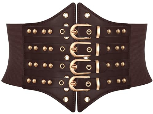 SUOSDEY Korsettgürtel für Damen mit Nieten, Breiter Elastischer Taillengürtel für Gothic Halloween Kostüme