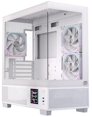 Einarex Prisma SM501D Boîtier PC de jeu RVB, prend en charge 9 ventilateurs de 120 mm, refroidissement liquide de 360 mm, affichage numérique de la température, blanc