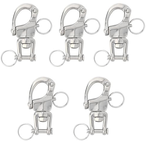 Penitue Lot de 5 Manilles Pivotantes à Ressort, Mousqueton à Dégagement Rapide en Acier Inoxydable 316 de Qualité Marine pour Drisse Bateau Gréement Levage Industriel Escalade et Yachting