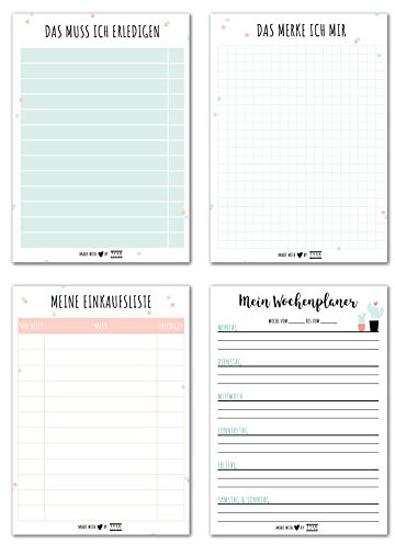 TYSK Design 4er Pack Kaktus (Design wählbar) Einkaufsliste to Do Liste Notizblock Wochenplaner Blöcke zum Abreißen DIN A6