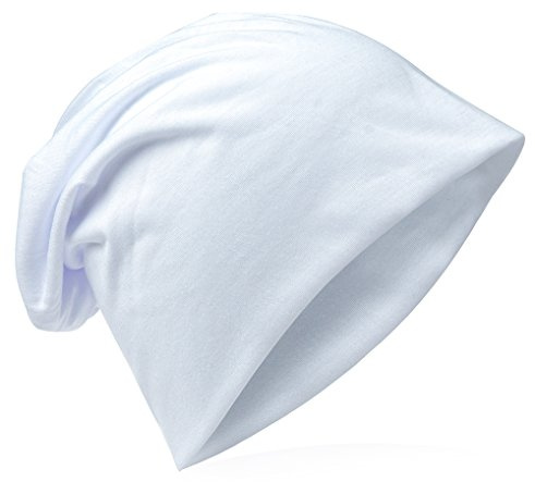 Jersey slouch beanie, lång mössa, unisex, enfärgad, herr, dam, standardstorlek och XXL (XXL, vit)