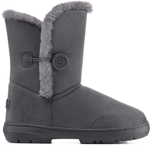 Holly Women’s Waterproof Winter Ankle Boots - Faux Fur Lined Slip-On Shoes with Single Button Detail - Comfortable Warm Outdoor Footwear - Grey - UK6/39