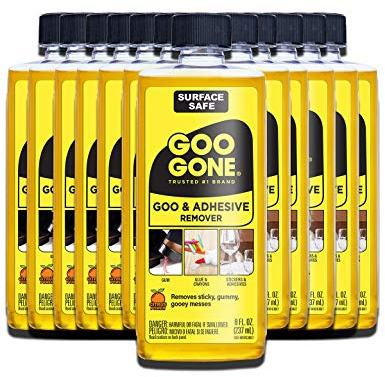 Goo Gone Original Liquid - 12 Pack - 8 Ounce - Surface Safe Adhesive Remover Safely Removes Stickers Labels Decals Residue Tape Chewing Gum Grease Tar Crayon Glue