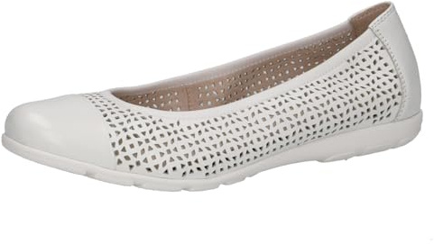 CAPRICE Bailarinas de Cuero para Mujer con Estampado de Agujeros, White Softnap, 42 EU
