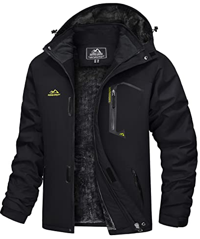 TACVASEN Herren Winterarbeitsjacken Outdoorjacke Snowboardjacke Warme Verdickete Winterjacke Kapuzenjacke für Männer, Schwarz, XL
