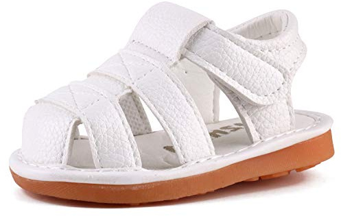 QIETION Toddler Boys & Girls SqueakySandals Baby First Walkers Sandals Closed-Toe Anti-Slip Rubber Sole Shoes White (Foot Length 11.5cm/4.5in) X313-WT17