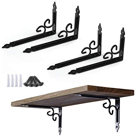 6 Inch Decorative Shelf Brackets Pack of 4, Heavy Duty Steel Shelf Supports, Right Angle Shelving Hardware