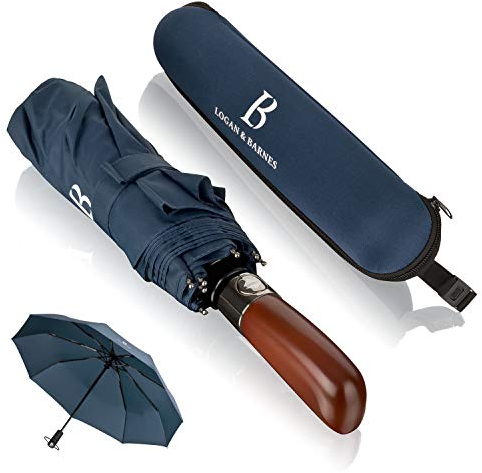 LOGAN & BARNES Regenschirm sturmfest bis 140 km/h - Taschenschirm mit echtem Holzgriff und zertifizierter Teflon-Beschichtung gegen Feuchtigkeitsschäden Modell Dublin