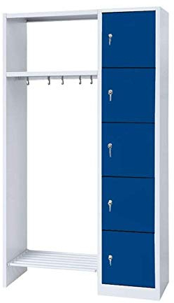 Lüllmann Schließfachgarderobe Wertfachschrank Fächerschrank Spind Umkleideschrank rechts inkl. Garderobe 5 Fächer-Spint grau/blau 525511